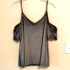 American Eagle Top Soft & Sexy T SZ XL Gray Cold Shoulder